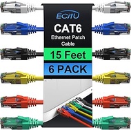 Cat6 Patch Cables 15 Feet (6 Pack), Cat 6 Ethernet Cable, 24AWG CCA, UTP Network Cord, Internet Cabl