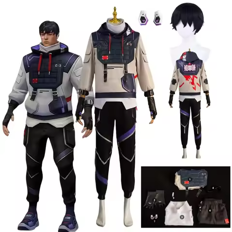 Game Valorant Iso Cosplay Costume Wig Carnival Outfit Adult Men Women Fancy Party Suit