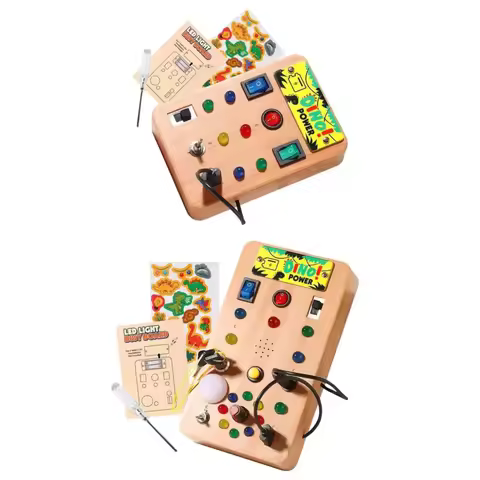 Montessori Wooden Busy Board for Toddlers with 8 LED Light Switches Sensory Travel Toys for 1+ Year 