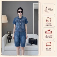B34 short jeans set with German collar button-down shirt, bomber pants sewn with soft, cool paper de