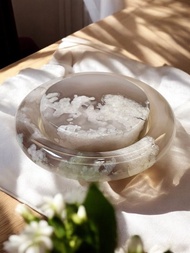 櫻花瑪瑙手鐲 瑪瑙手鐲高級烟紫冰灰茉莉花飄綠葉圓條套鐲57-58