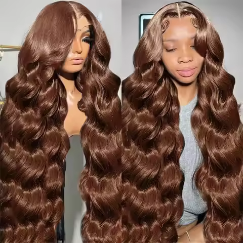 18-36 Inch 4 Chocolate Brown Body Wave Hair Wig 100% Natural Brazilian Human Hair Wig 13x6 HD Lace F
