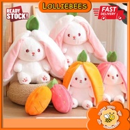 2IN1Bunny Plush Toy Strawberry Bunny Carrot Rabbit Doll Soft Cartoon Animal Pillow Children Patung Arnab
