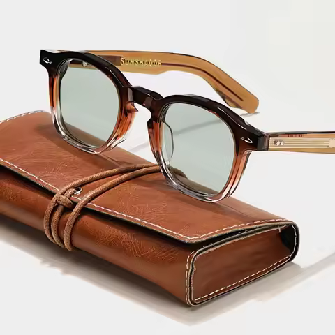 High QualityTortoiseshell Round Frame Handmade Sunglasses Designer Men Acetate Women's Beach Sun UV4