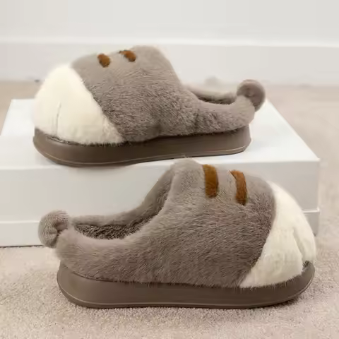 3D Cat Paw Plush Slippers Warm Slip-on House Shoes Comfortable Flat Thermal Slippers Furry Paw Coupl