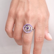 紫水晶螺旋求婚訂婚戒指套裝 14k白金圓環新娘結婚2合1戒指指環