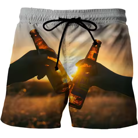 New Graphic Beach Beer Shorts 3d Pattern Beer Board Shorts Men Women Whiskey Bubbles Short Pants Men