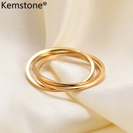 Kemstone 304 Stainless Steel 1MM 3 Circles Ring Jewelry Rose Gold Silver Plated Ring for Women Size
