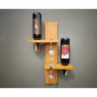 Wooden Wine Shelf - Wooden Wine Bottle and Glass Shelf wall mounted decorative decoration