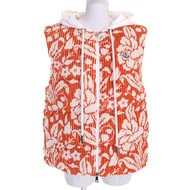 全新未使用 △ MONCLER 2022 MARCHAUD 羽絨背心，100% 純棉，飾有印花 Logo 貼片和連帽。象牙白/橙色。義大利製造。正品。女款。