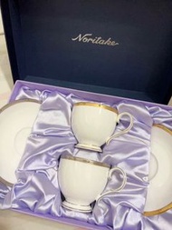 日本品牌NORITAKE 金銀鑲邊咖啡對杯組 ２客/４PCS