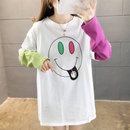 31037 T-Shirt Oversized Long Sleeve Smiley Print T-Shirt