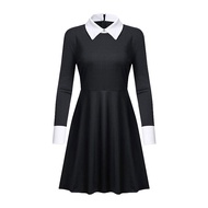 ct clu The Addams Family Cosplay Dress Wednesday Addams Costume Gothic Black Long Sleeve Skirt Unifo