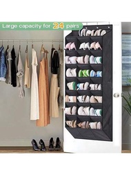 24網格雙門鞋架,適用於大容量衣櫃,8層收納架掛在門上或後牆上,帶有收納袋
