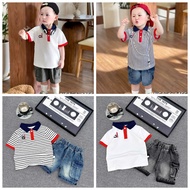 R5-Set of jeans and polo shirt embroidered with the letter al for boys size 8-28kg