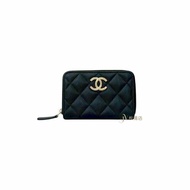 CHANEL卡包黑金荔大金釦拉鍊雙層零錢卡包AP4253