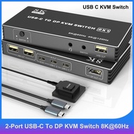 8K@60Hz USB C KVM Switch 2 Port 4K@120Hz,USB C KVM Switch for 2 Computers with 3 USB 2.0 Ports & Mic