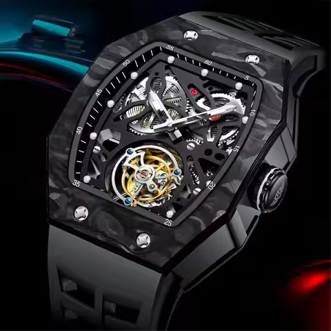 AESOP Luxury Mechanical Hand-Wind Skeleton Men Wrist Watch Top Brand Luminous Real Tourbillon Sapphi