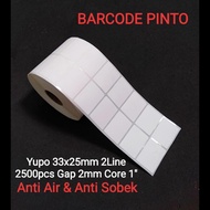 Yupo Label 33x25mm 2Line 2500pcs (FACE IN) Gap 2mm Core 1 Inch
