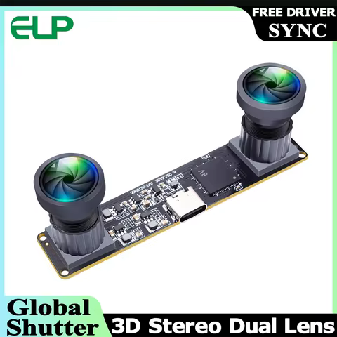 ELP Global Shutter 120fps 60fps 4MP 3D Stereo Dual Lens Synchronized USB Camera Module No Distortion
