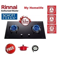 Rinnai RB-92G 2-Hyper Burner Built-in Gas Hob (Glass) Stove 5.5KW / Rinnai Gas Stove / Rinnai Dapur