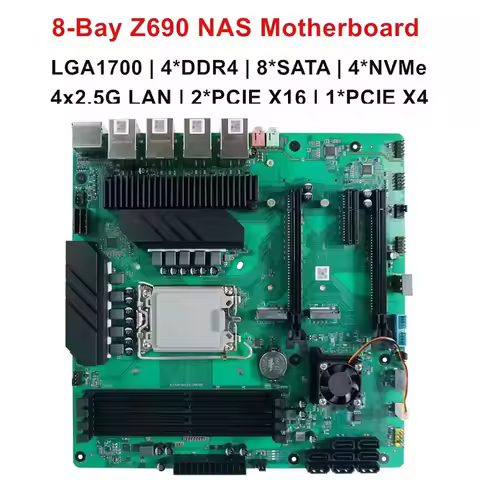 Topton 8-Bay Z690 NAS Mainboard Intel 12-14th Gen LGA1700 CPU 4*DDR4 8*SATA 4*NVMe 4*2.5G LAN 3*PCIE