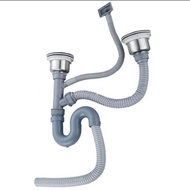 Selang pembuangan bak cuci piring 2 lobang / Selang pembuangan kitchen sink double 2 lubang / Selang
