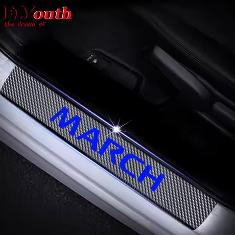 Car Door Sill Scuff Plate For Nissan March Reflective 4D Carbon Fiber Sticker Welcome Pedal Threshol