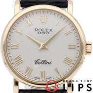 二手勞力士切利尼女士腕錶，電腦顯示錶盤，型號切利尼6110/8，附原廠錶盒、保固卡、維修手冊，18K黃金錶殼/皮錶帶，白色錶盤，拋光處理，2001年產，成色極佳。