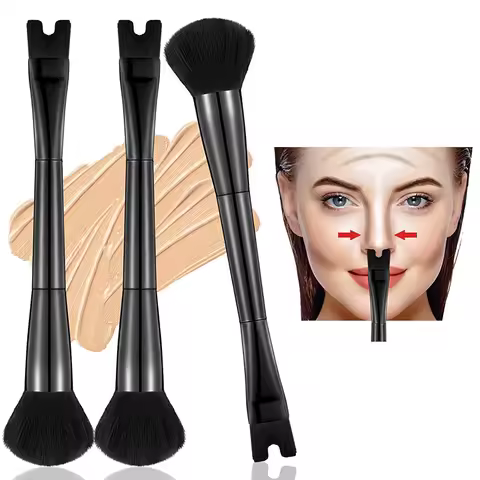 Nose Contour Brush U-Shaped 2-in-1 Makeup Brush Highlight Shadow Powder Blusher Dual-End Brush Tool 