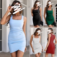 Lovito Casual Plain Asymmetrical Dress for Women LCW01057