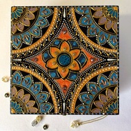 手繪菱格雕花正方形珠寶盒/HENNA/曼陀羅/民族風