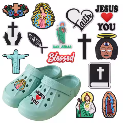 14pcs PVC Jesus Cross Fit Wristbands DIY Shoe Charms Decorations Hole Kids Shoes Ornaments kids Part