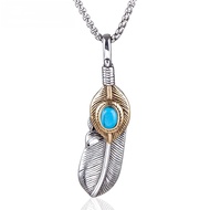 Japanese Street Wear Goro Takahashi goro's Feather Pendant Turquoise Feather Titanium Steel Necklace