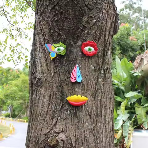 4pc flower butterfly eye tree face statue pendant, living room garden wall fence decoration, spring 