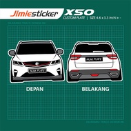 Sticker Kereta Proton X50, Sticker Belakang, Custom Warna dan Nombor Plate.