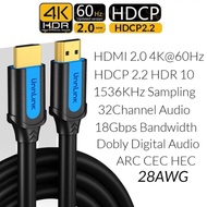 Unnlink Bbh 4K 60Hz Hdmi V2.0 Cable 18Gbps Awg28 Hdr2.0 Hdcp2.2 Blue
