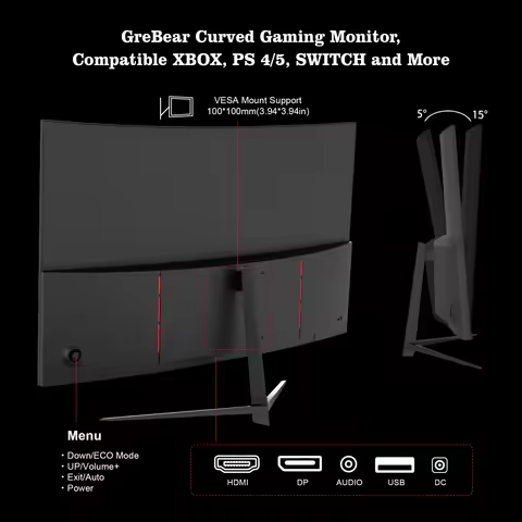 Grebear 27 inch curved monitor 165hz,PC Home Office Computer Gaming Monitor FHD1080p,99% SRGB,Built-