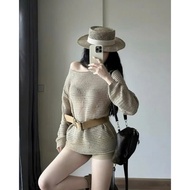 Women's Mesh Top Set, Long Off-Shoulder Top with Shorts