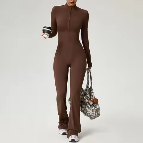 TRY TO BN Women's Fitness Jumpsuit Long Sleeve Zipper High Strength Yoga Bodysuit For Gym Workout Sp
