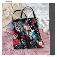 Issey MiyakeJapanese And Korean Issey Miyake Geometric Pvc Diamond Lattice Six Lattice Painted Awmpvie Women's Fashion Folding Shoulder Bag Handbag