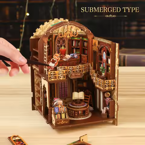 3D DIY Wooden Book Nook - Wanguo Bookstore Model Kit, Creative Handmade Gift for Christmas & Black F