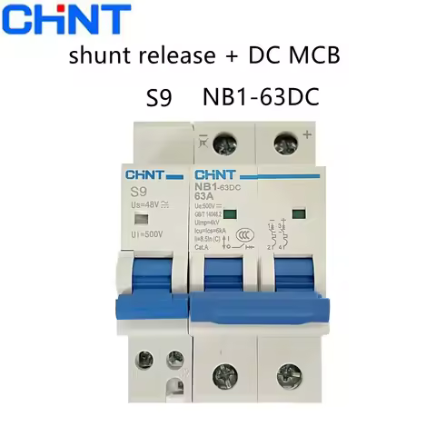 CHINT NB1-63DC DC MCB With Shunt Release Solar Energy Photovoltaic Mini Circuit Breaker NB1 S9 1P 2P