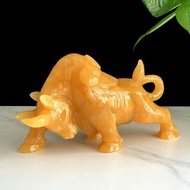 Natural Jade Topaz Money Cow Ornaments Large Lucky and Prosperous Office Home Decoration S天然玉石黄玉金钱牛摆