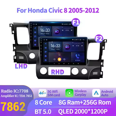 Android 14 For Honda Civic 8 2005-2012 Car Radio Multimedia Navigation Universal Wireless Carplay 78