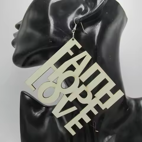 Faith Love and Hope Wood Earrings