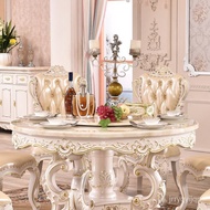 superior productsEuropean-Style Marble Dining Tables and Chairs Set round Solid Wood Dining Table with Turntable Simple