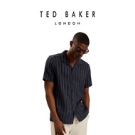 Ted Baker Mens Francoi Striped Cotton Linen Short Sleeve Shirt