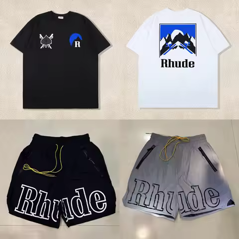 26SS High Street Hip Hop Simple Versatile Rhude Casual Shorts Men Heavy Fabric Letter Print Sports S