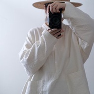 皺皺的寬版開襟上衣/燕麥米白